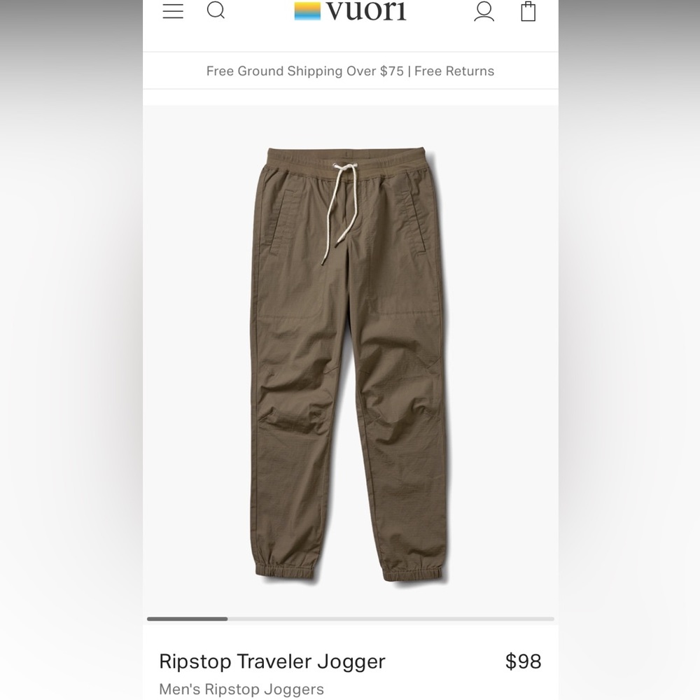 Vuori Mens rip stop jogger